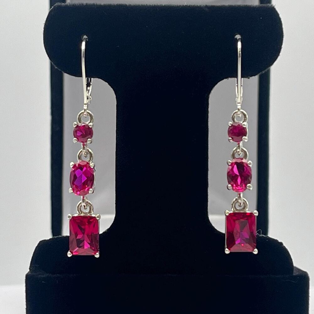 5ctw Multi Cut Ruby Earrings in Sterling Silver Lab Grown Ruby
